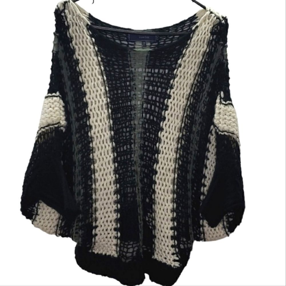 Lumiere Batwing Striped Crochet Knitted Oversized Wool Blend Sweater Size S/M - Picture 6 of 14